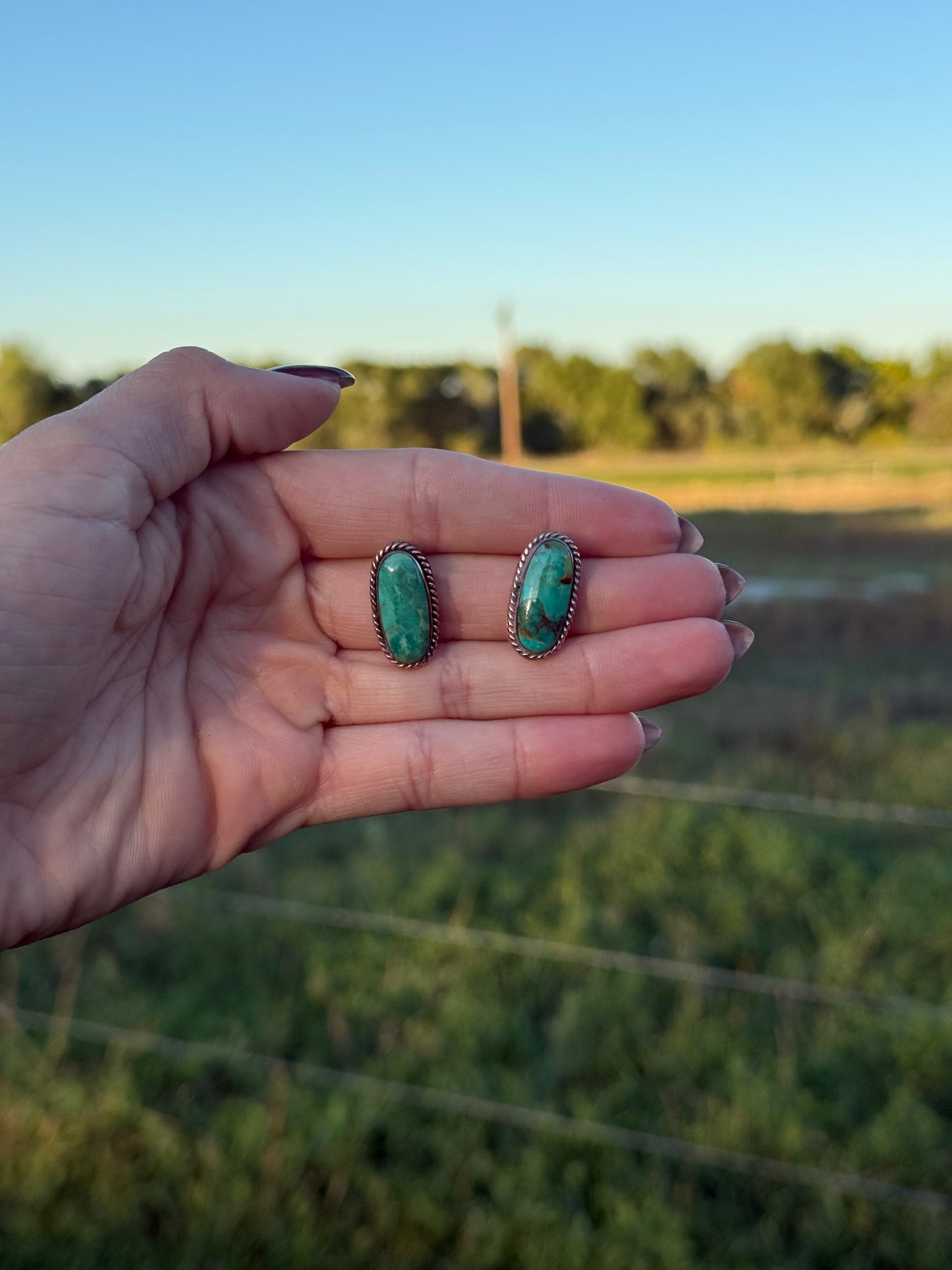 Copper and Turquoise Oval Post Stud Earrings
