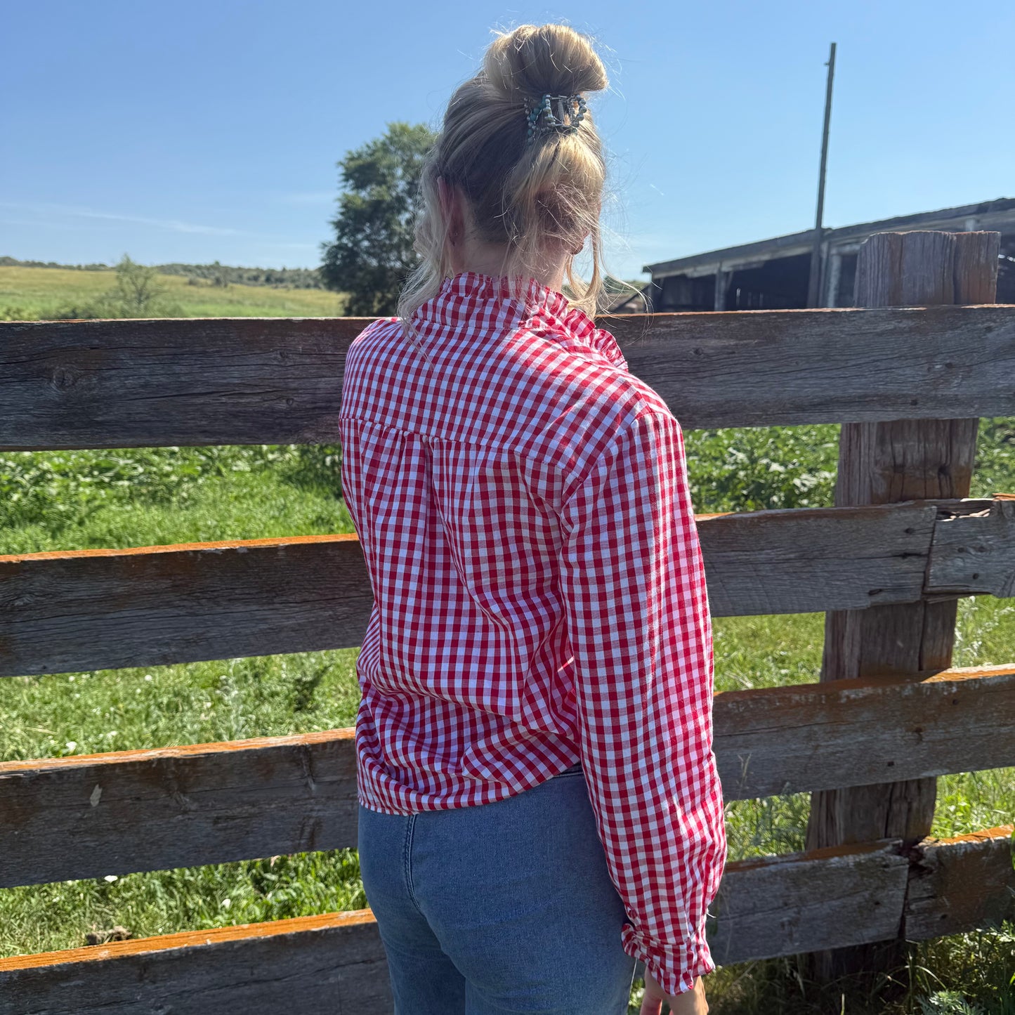 Red Gingham Ruffled Blouse