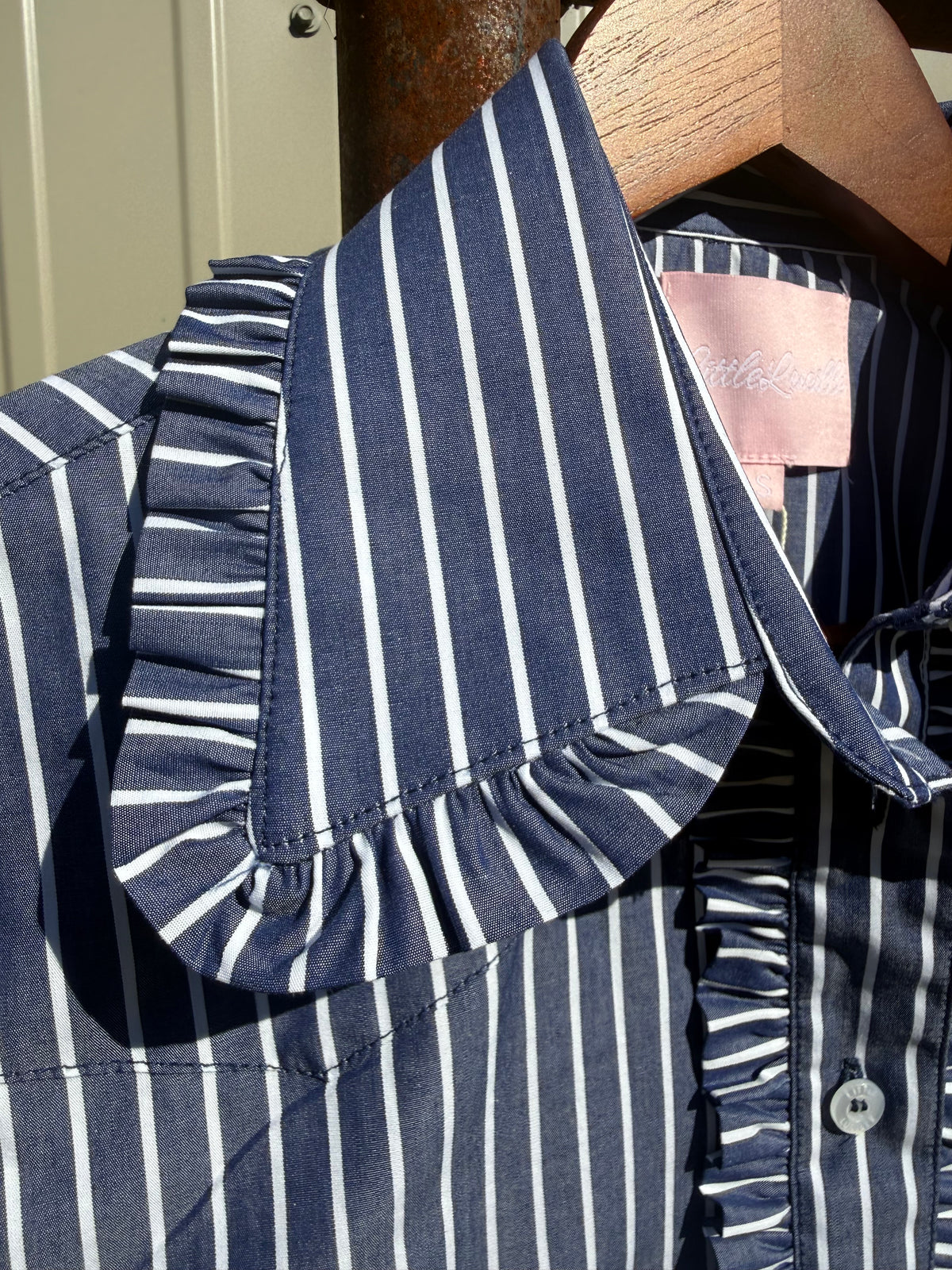 Little Lucille Ivy Pinstripe Frill Signature Fit Shirt