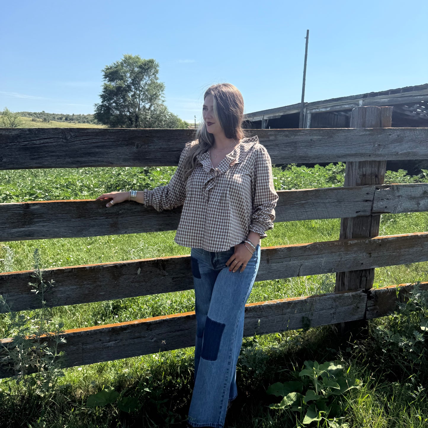 Gingham Ruffled Blouse