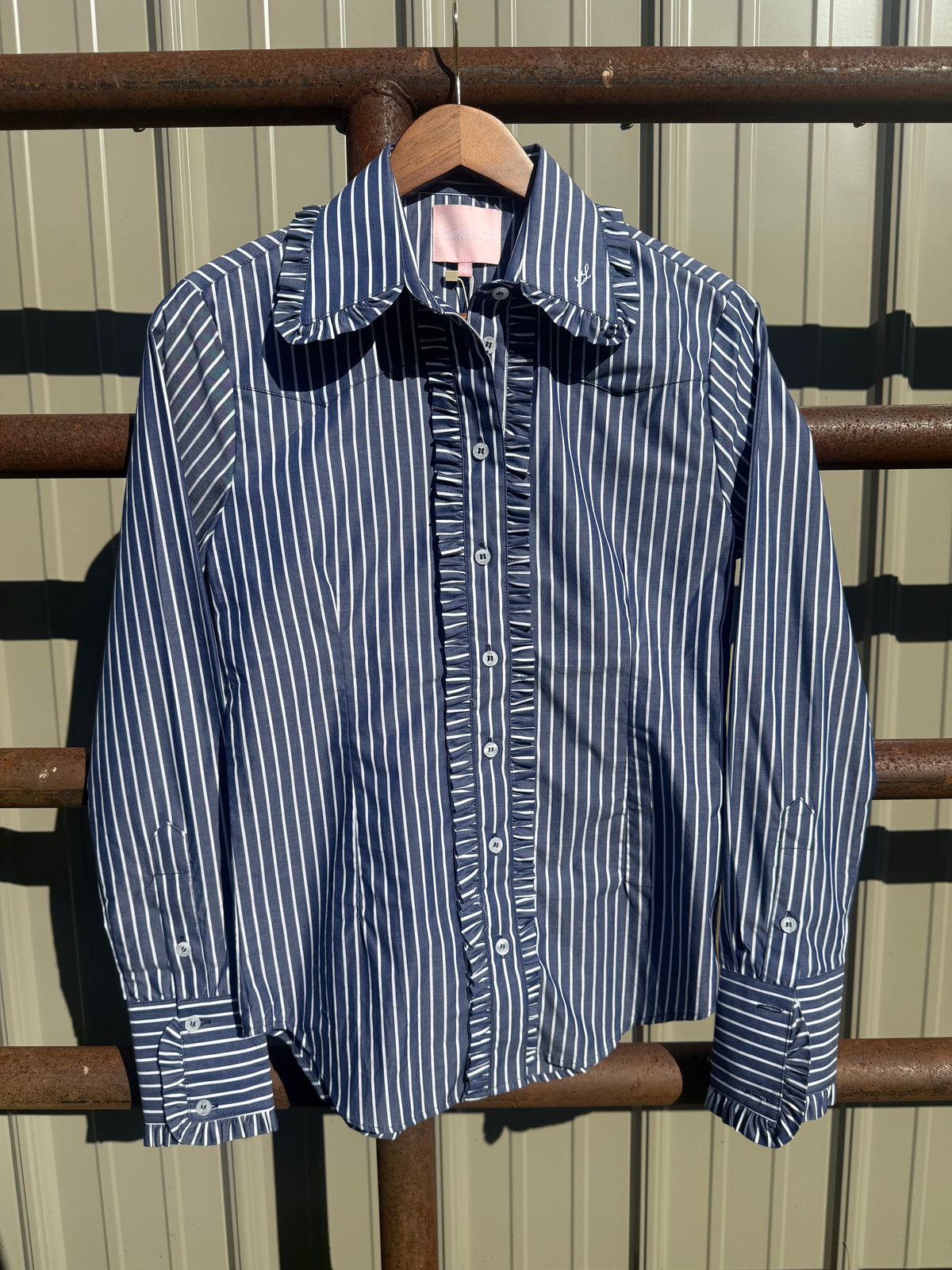 Little Lucille Ivy Pinstripe Frill Signature Fit Shirt