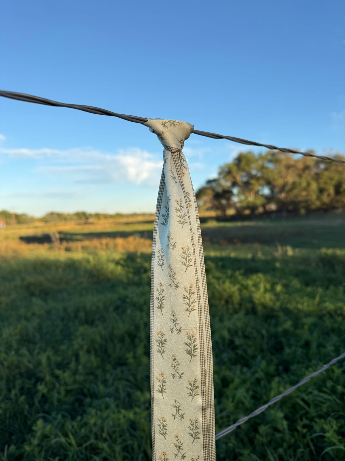 Sage Gingham & Wildflower Silk Twilly