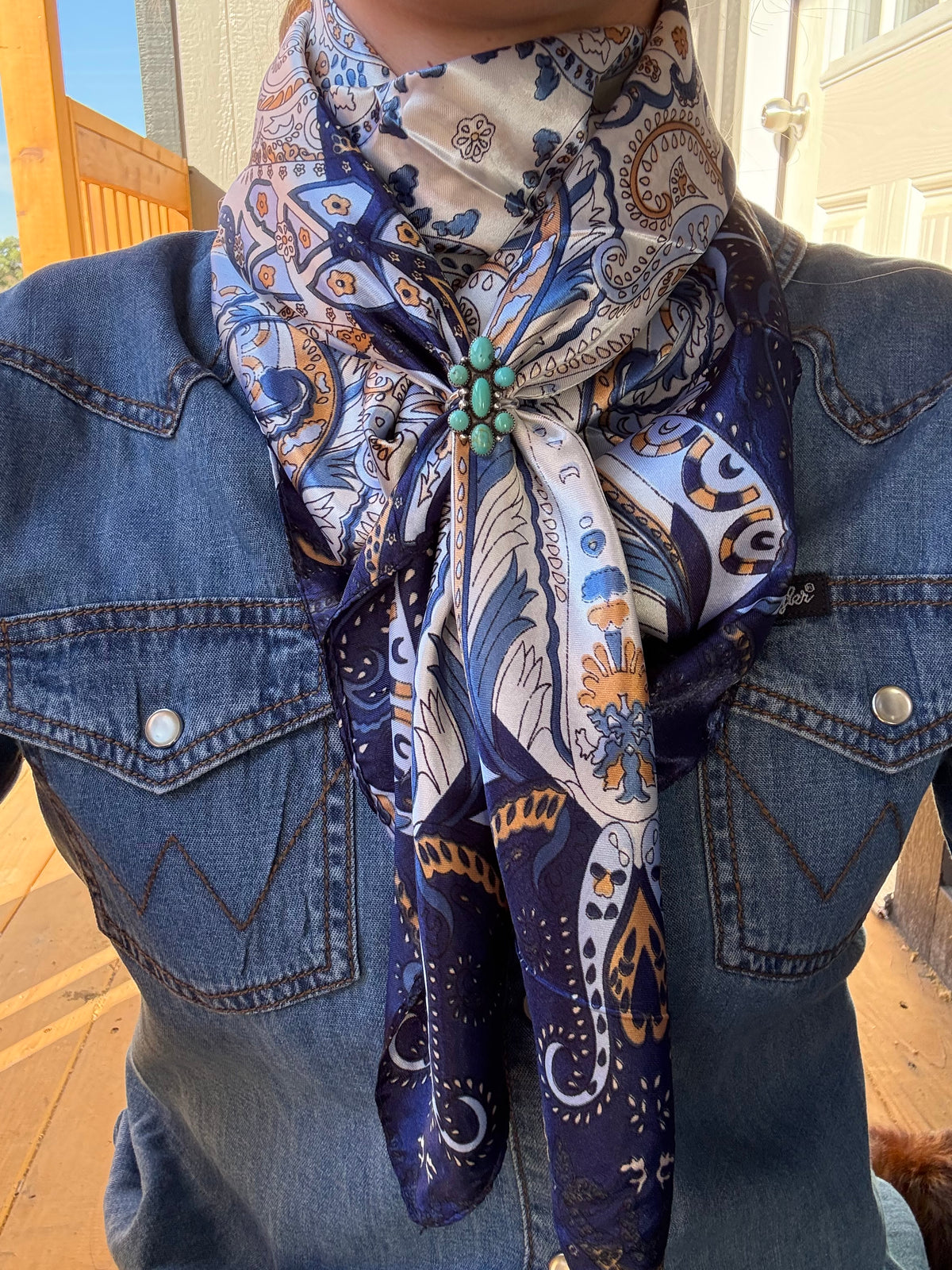 Blue, Cream and Tan Paisley Wild Rag
