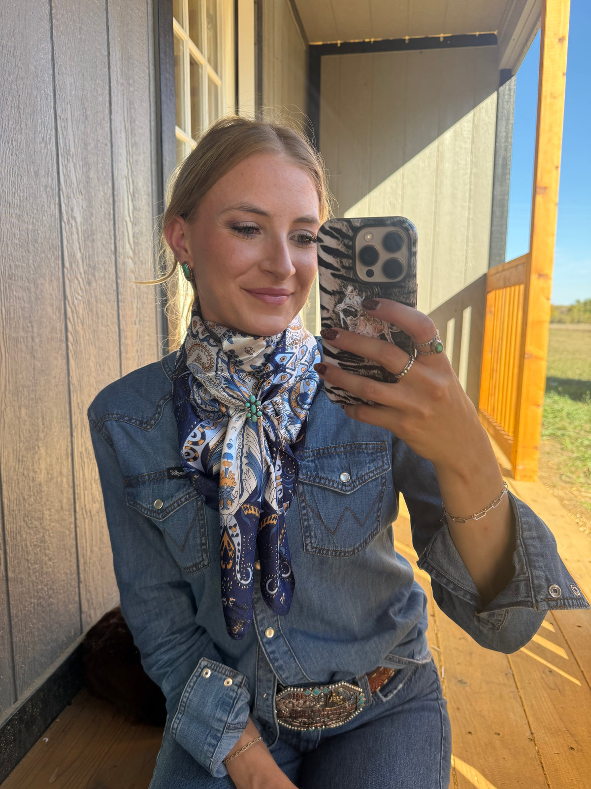 Blue, Cream and Tan Paisley Wild Rag