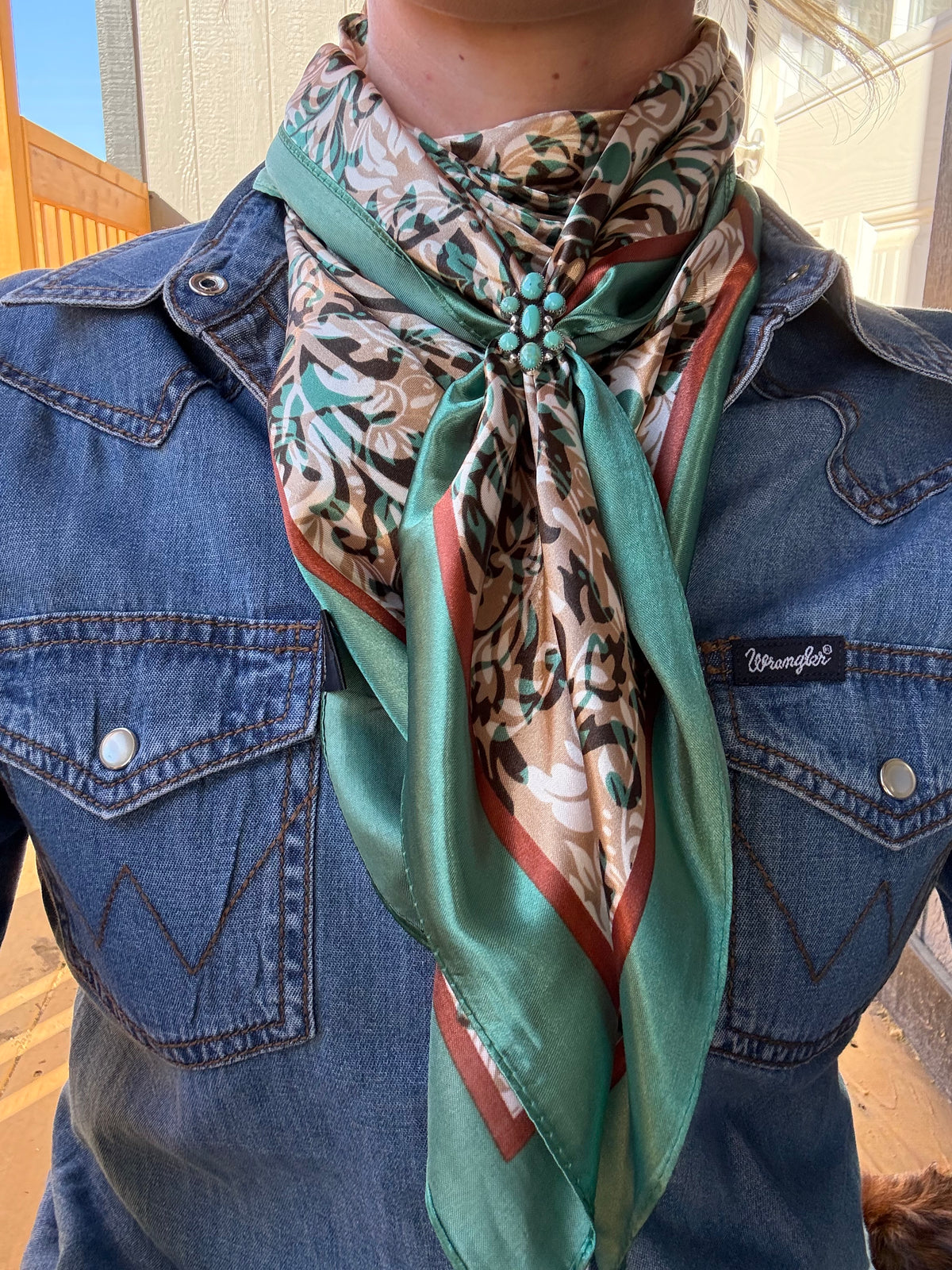 Emerald and Tan Floral Wild Rag