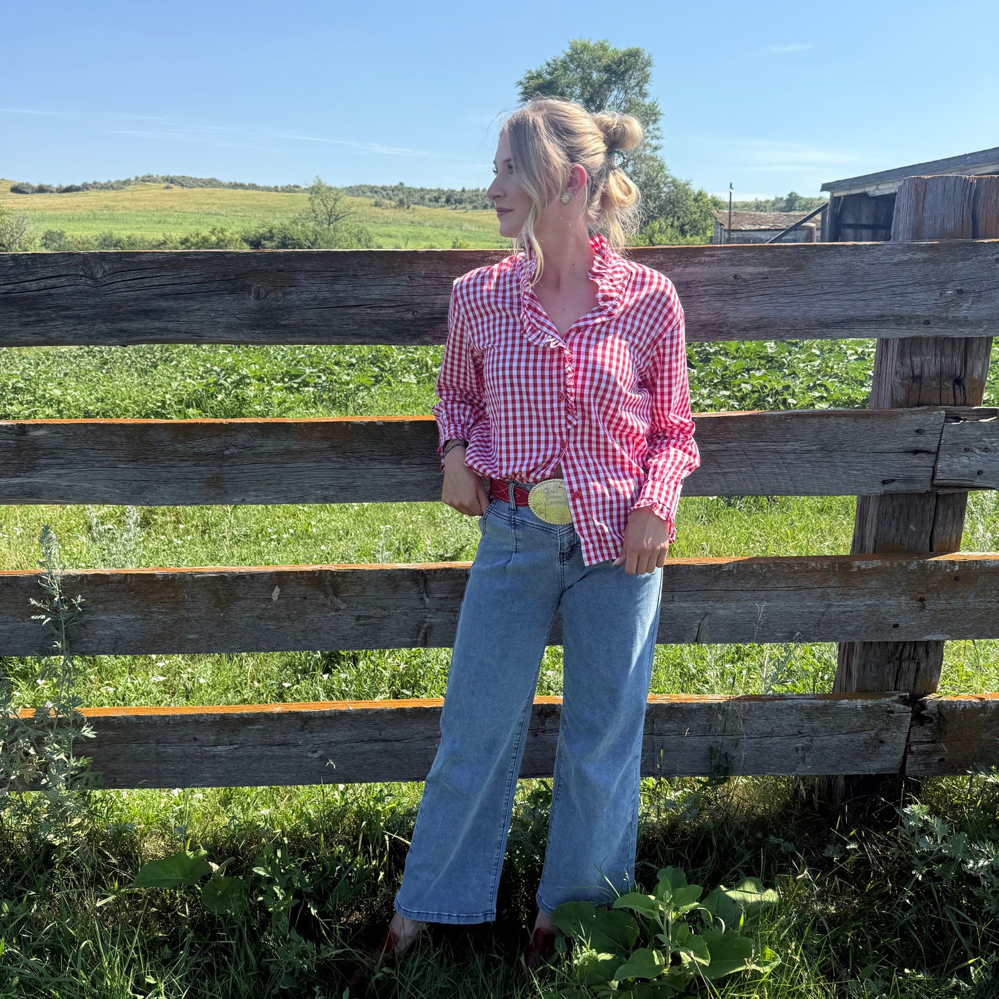 Red Gingham Ruffled Blouse