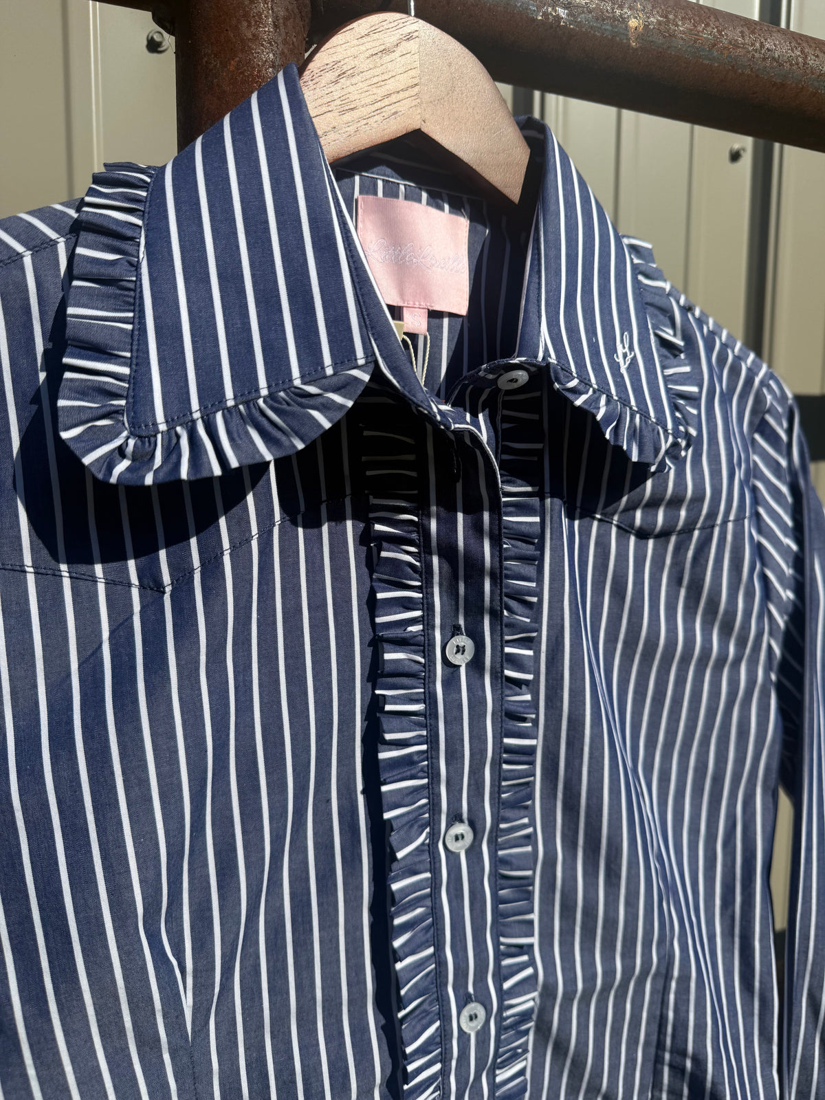 Little Lucille Ivy Pinstripe Frill Signature Fit Shirt