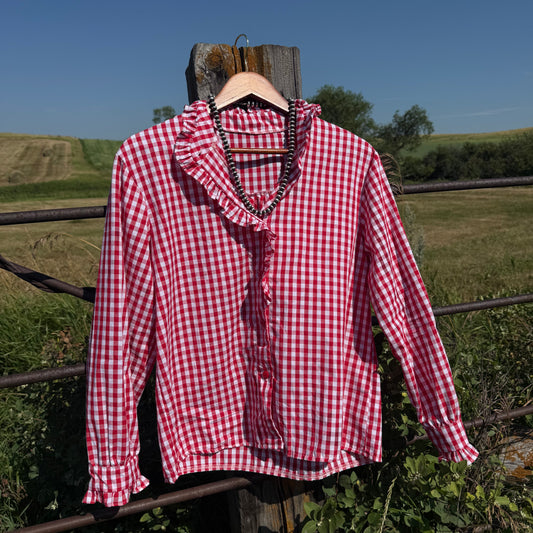 Red Gingham Ruffled Blouse