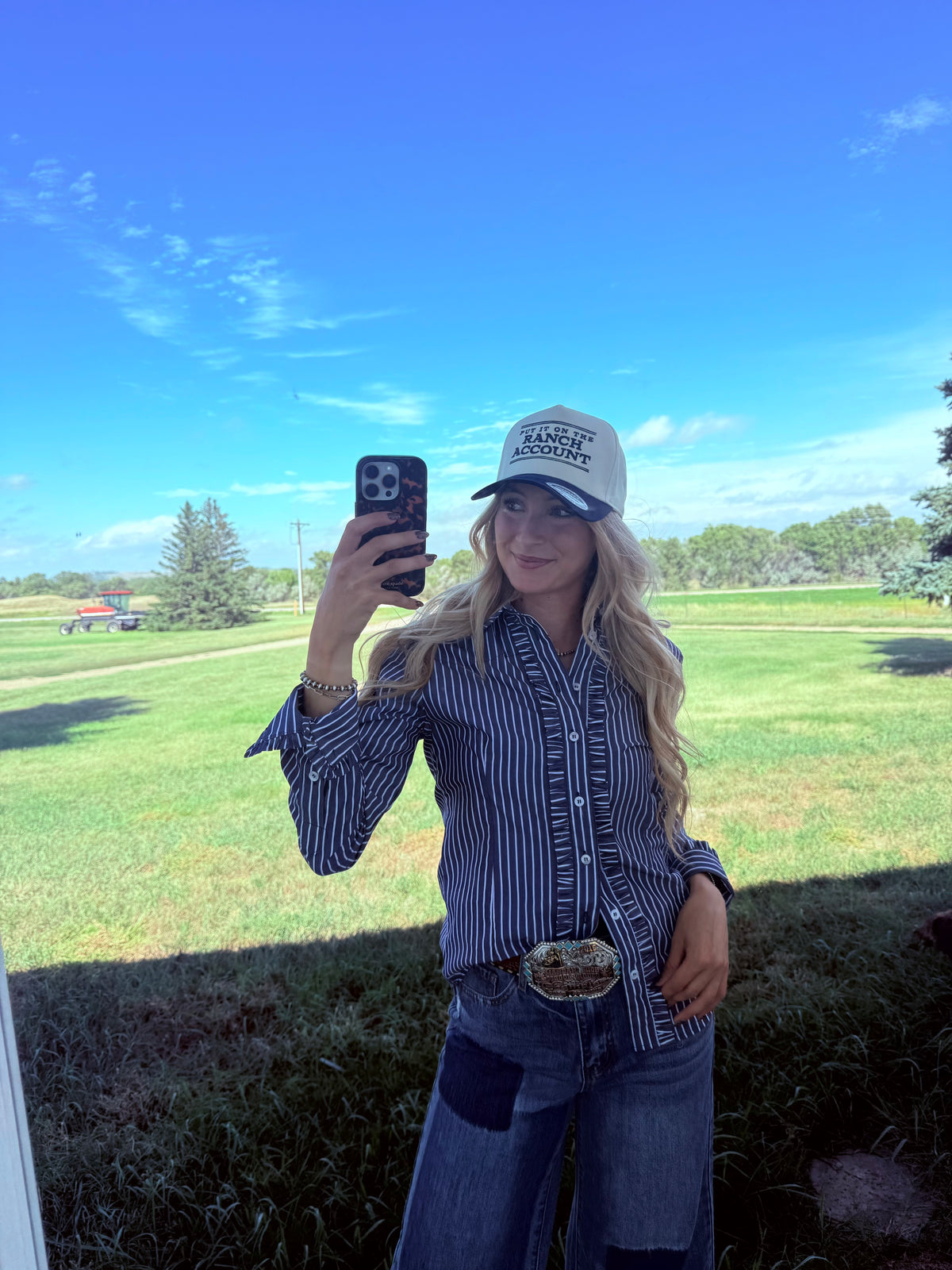 Little Lucille Ivy Pinstripe Frill Signature Fit Shirt