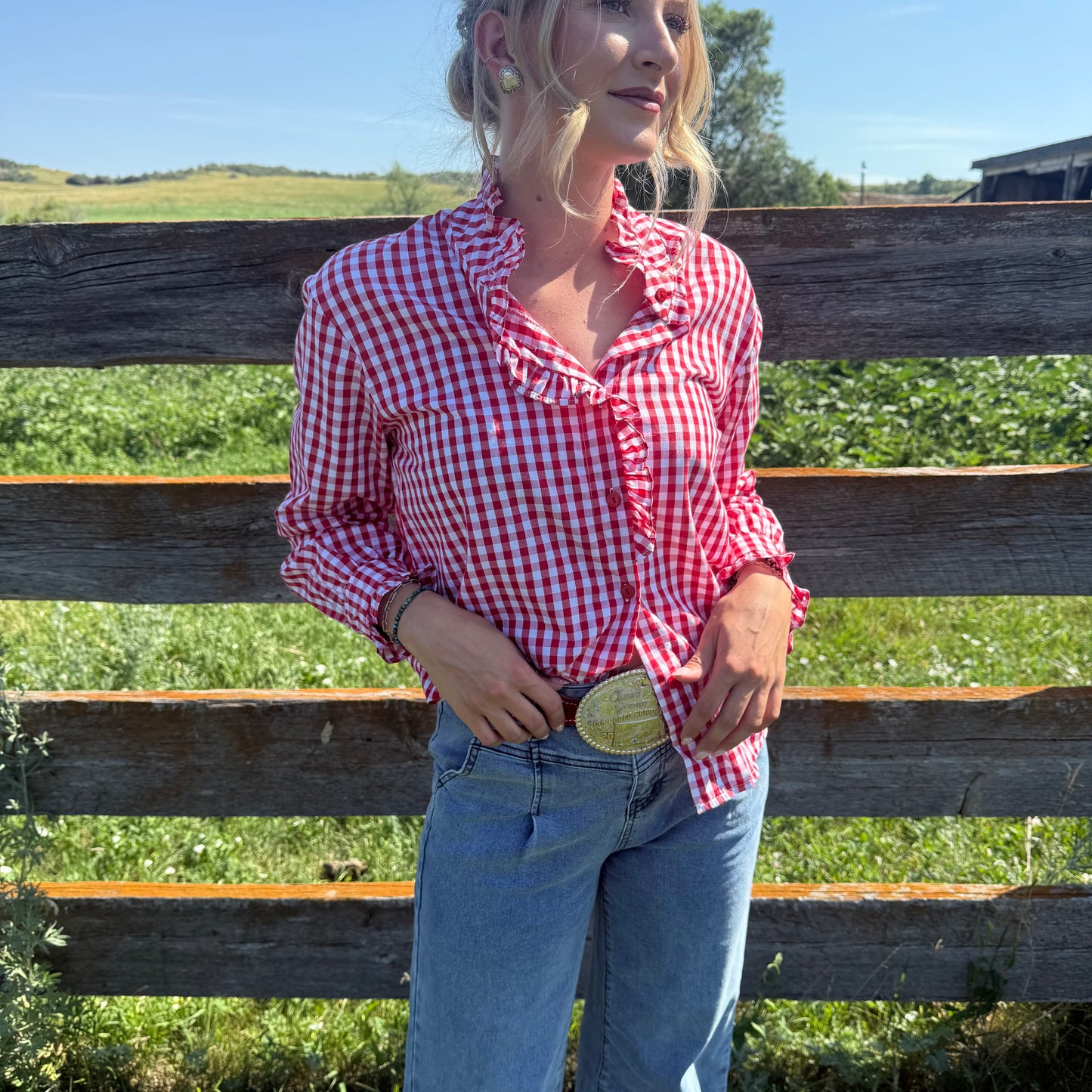 Red Gingham Ruffled Blouse