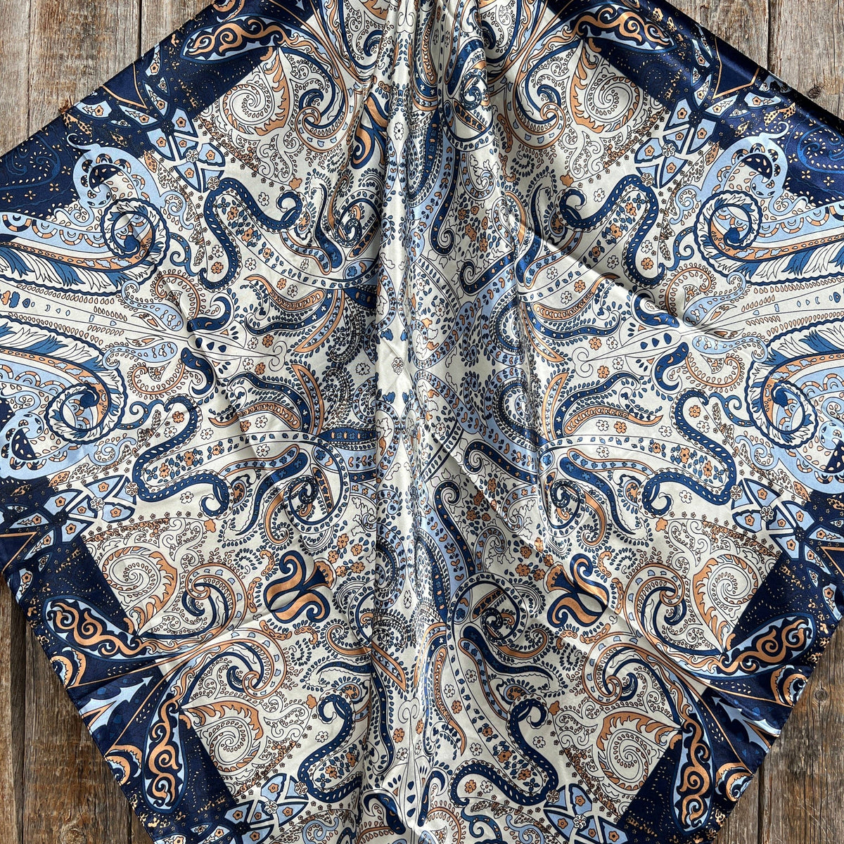 Blue, Cream and Tan Paisley Wild Rag